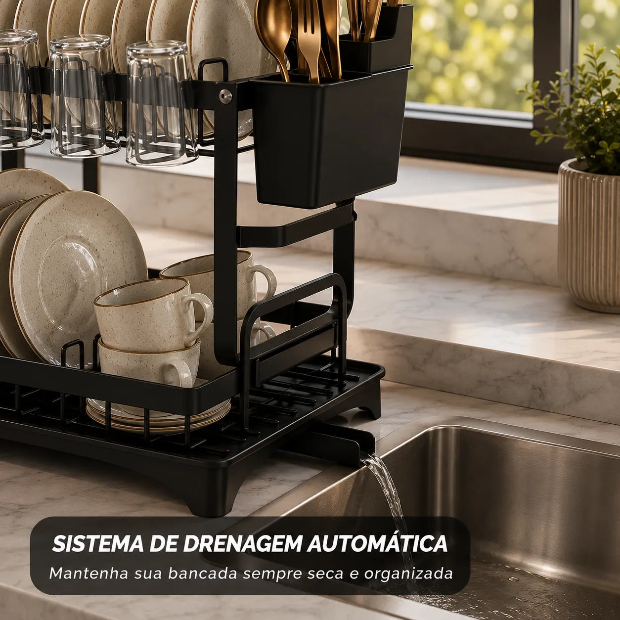 Escorredor de Louça 2 Andares Aço Carbono Preto Inox