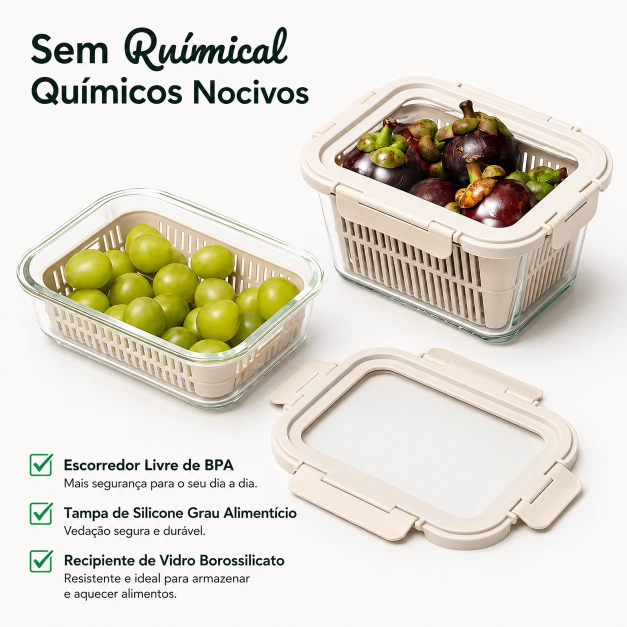 Kit Potes de Vidro Herméticos – Conserve Frutas e Verduras Frescas por Mais Tempo (Livre de BPA)