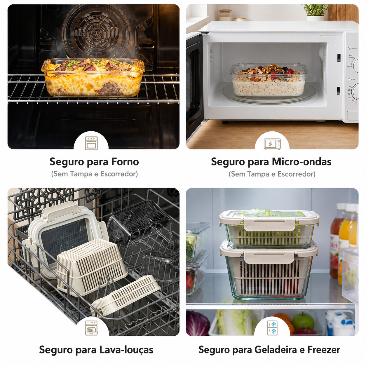 Kit Potes de Vidro Herméticos – Conserve Frutas e Verduras Frescas por Mais Tempo (Livre de BPA)