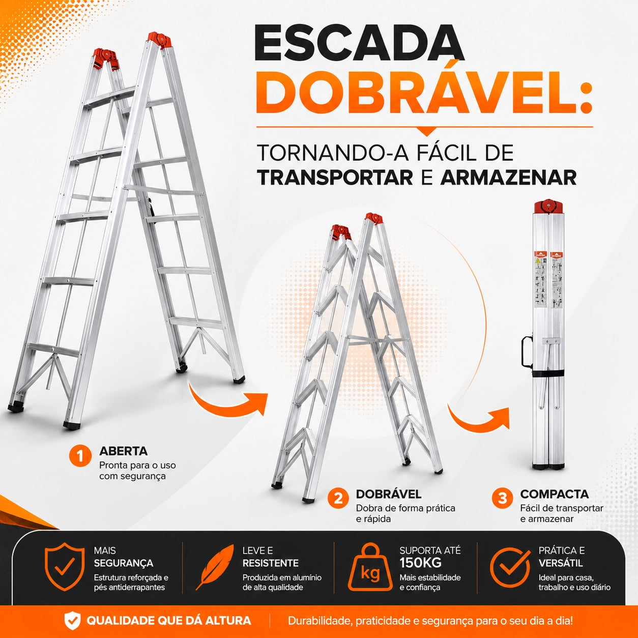Escada De Alumínio Dobrável Com 6 Degraus