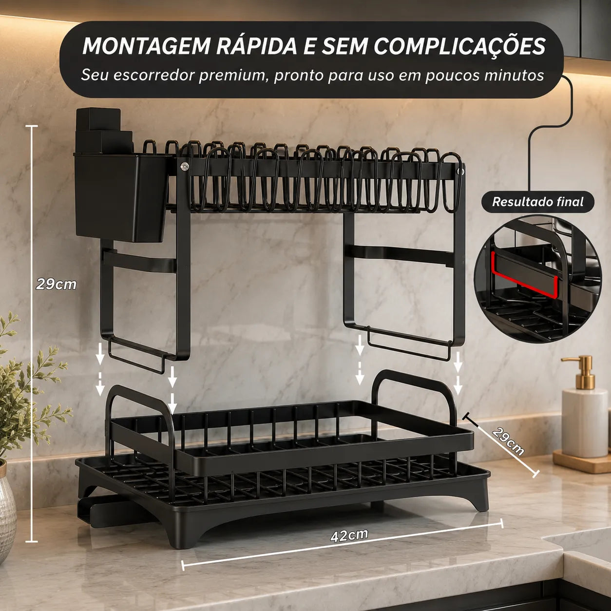 Escorredor de Louça 2 Andares Aço Carbono Preto Inox