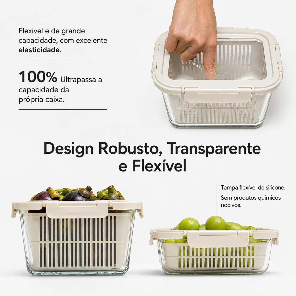 Kit Potes de Vidro Herméticos – Conserve Frutas e Verduras Frescas por Mais Tempo (Livre de BPA)