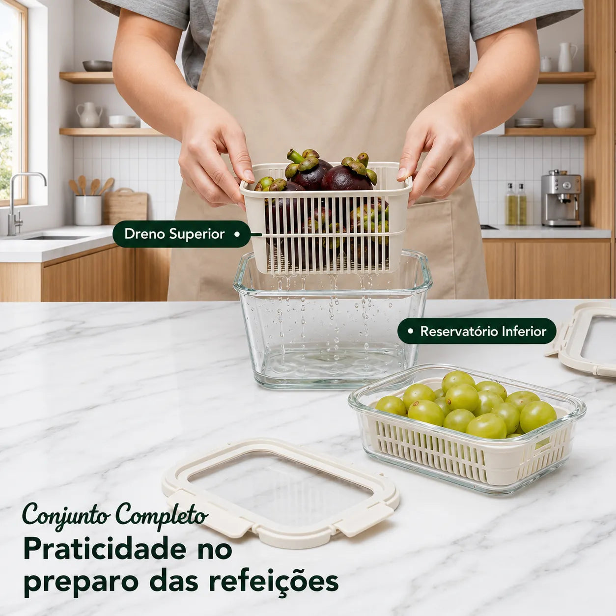 Kit Potes de Vidro Herméticos – Conserve Frutas e Verduras Frescas por Mais Tempo (Livre de BPA)