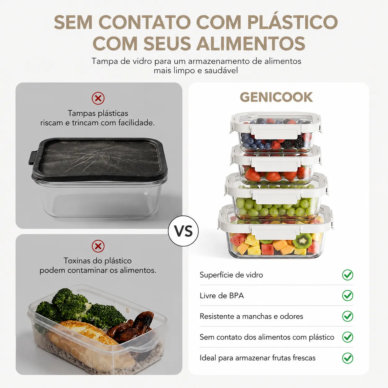 Kit Potes de Vidro Herméticos – Conserve Frutas e Verduras Frescas por Mais Tempo (Livre de BPA)