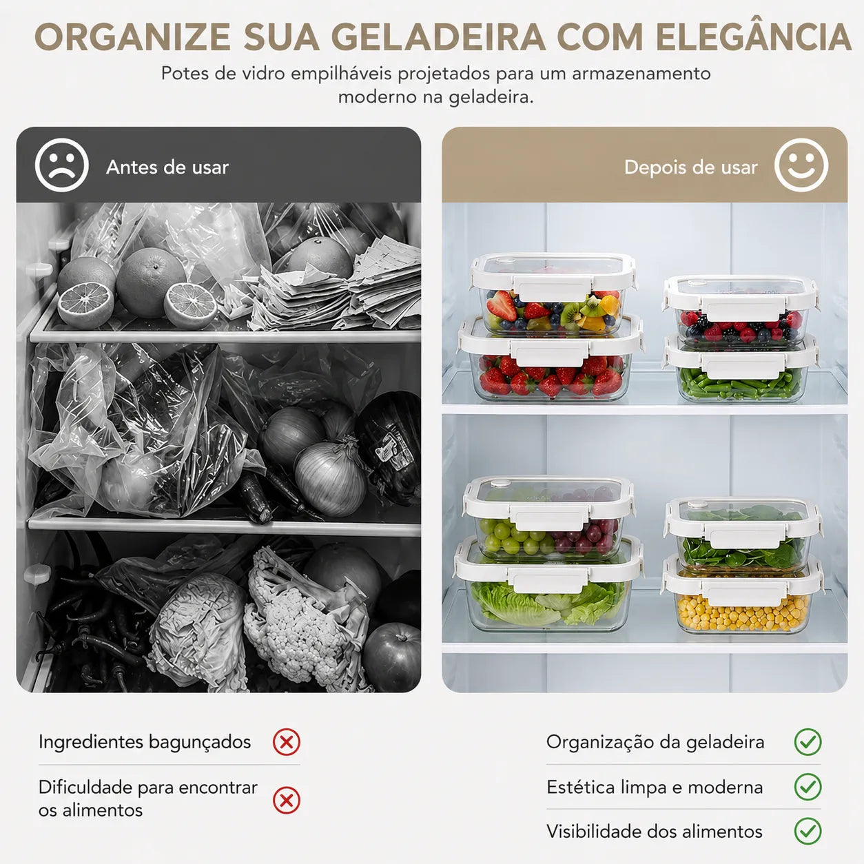 Kit Potes de Vidro Herméticos – Conserve Frutas e Verduras Frescas por Mais Tempo (Livre de BPA)