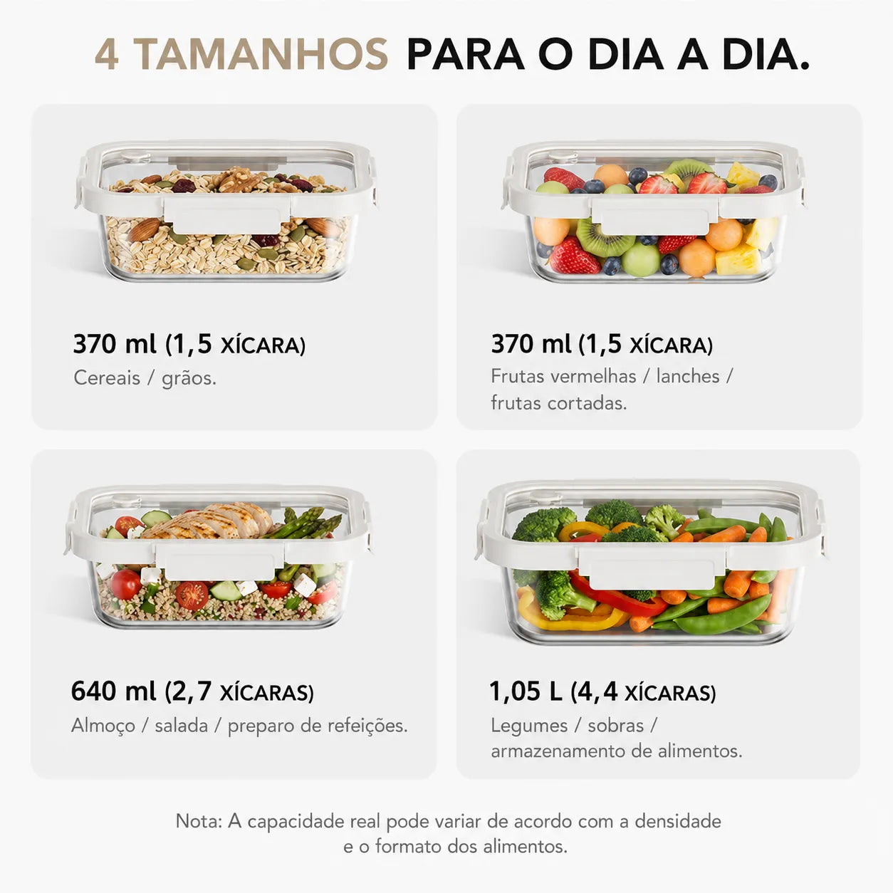 Kit Potes de Vidro Herméticos – Conserve Frutas e Verduras Frescas por Mais Tempo (Livre de BPA)